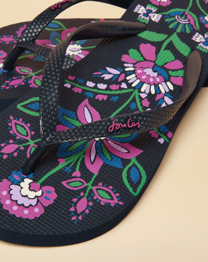 Joules Sandy Floral Printed Flip Flops Navy