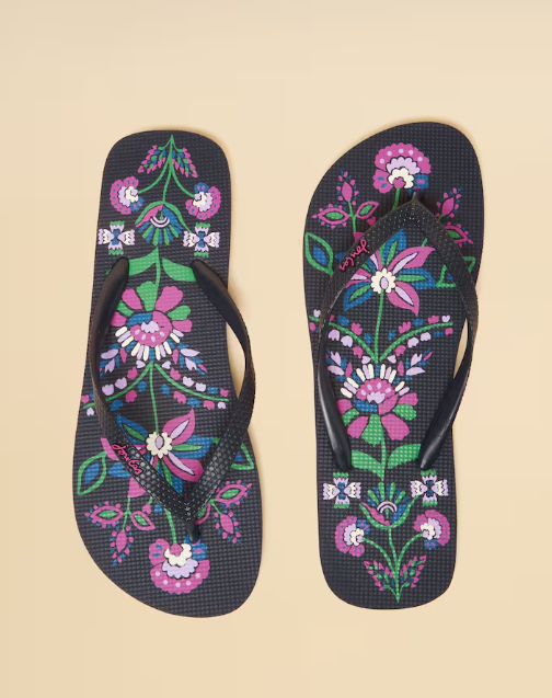 Joules Sandy Floral Printed Flip Flops Navy