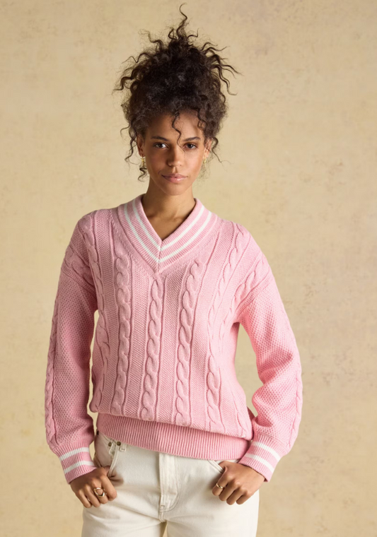 Dibly Pink Cable Knit Cricket Cotton Jumper