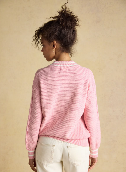 Dibly Pink Cable Knit Cricket Cotton Jumper