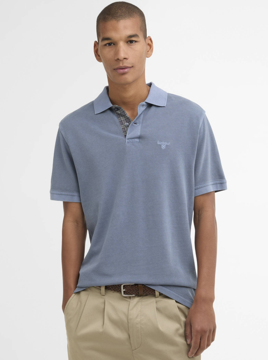Barbour Washed Tartan Tailored Pique Polo Shirt Washed Blue