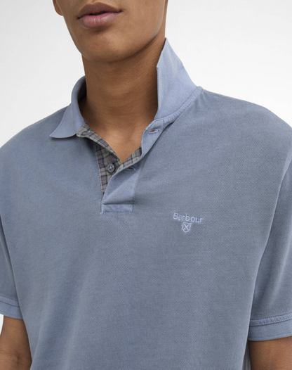 Barbour Washed Tartan Tailored Pique Polo Shirt Washed Blue