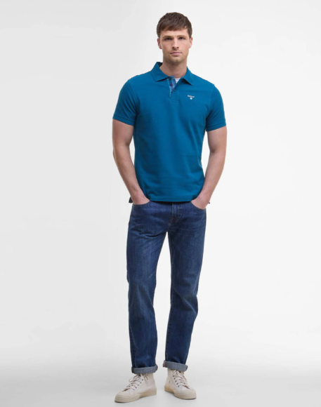 Barbour Tartan Pique Polo Shirt Lyons Blue