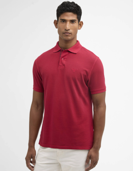 Barbour Washed Tartan Tailored Pique Polo Shirt Washed Red