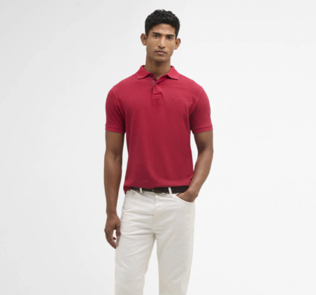 Barbour Washed Tartan Tailored Pique Polo Shirt Washed Red