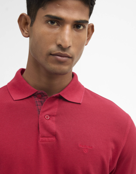 Barbour Washed Tartan Tailored Pique Polo Shirt Washed Red
