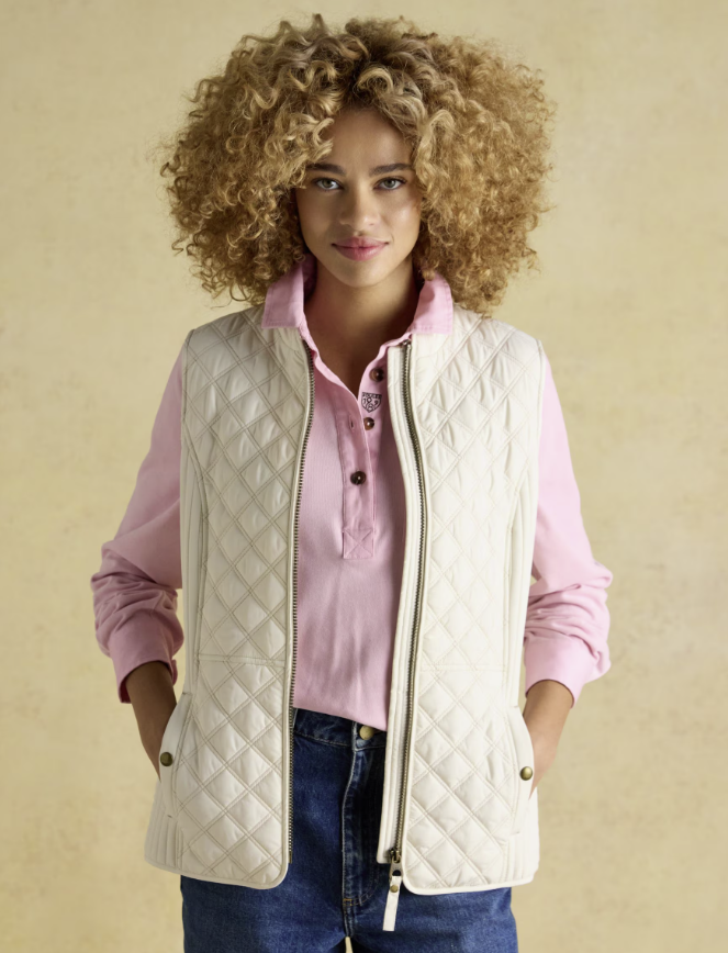 Joules Minx Showerproof Diamond Quilted Gilet Cream