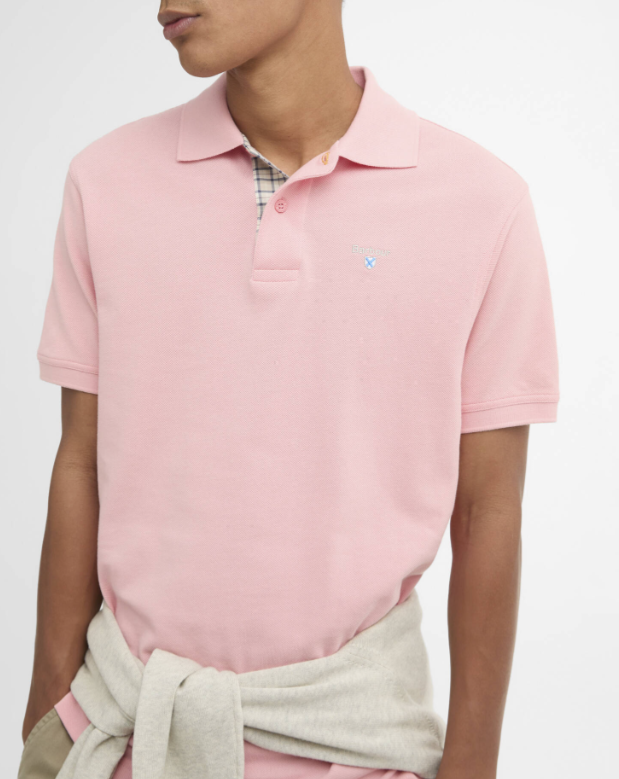 Barbour Tartan Pique Polo Shirt Mineral Pink