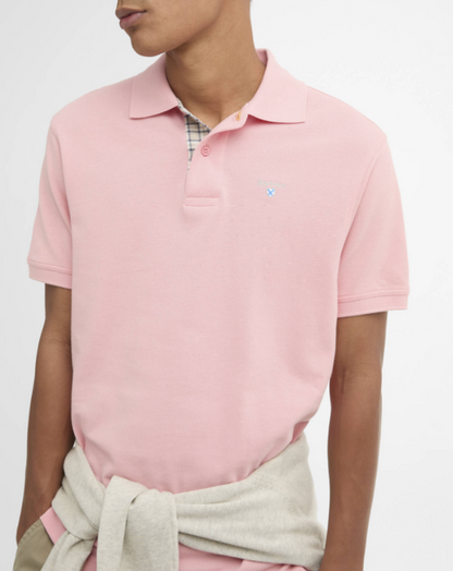 Barbour Tartan Pique Polo Shirt Mineral Pink