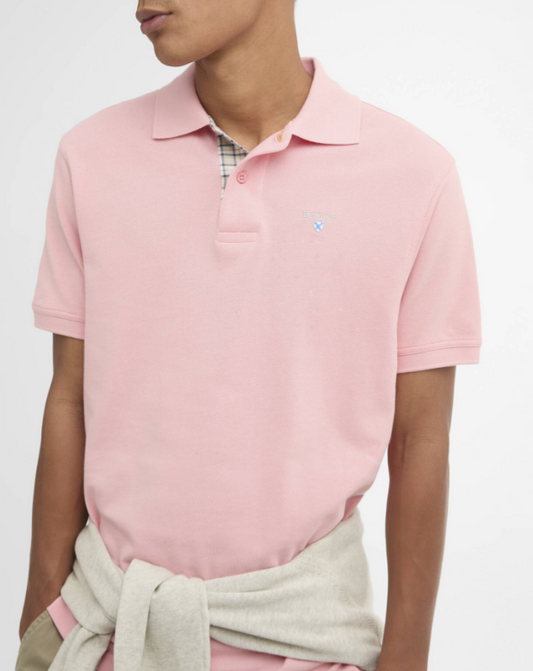 Barbour Tartan Pique Polo Shirt Mineral Pink