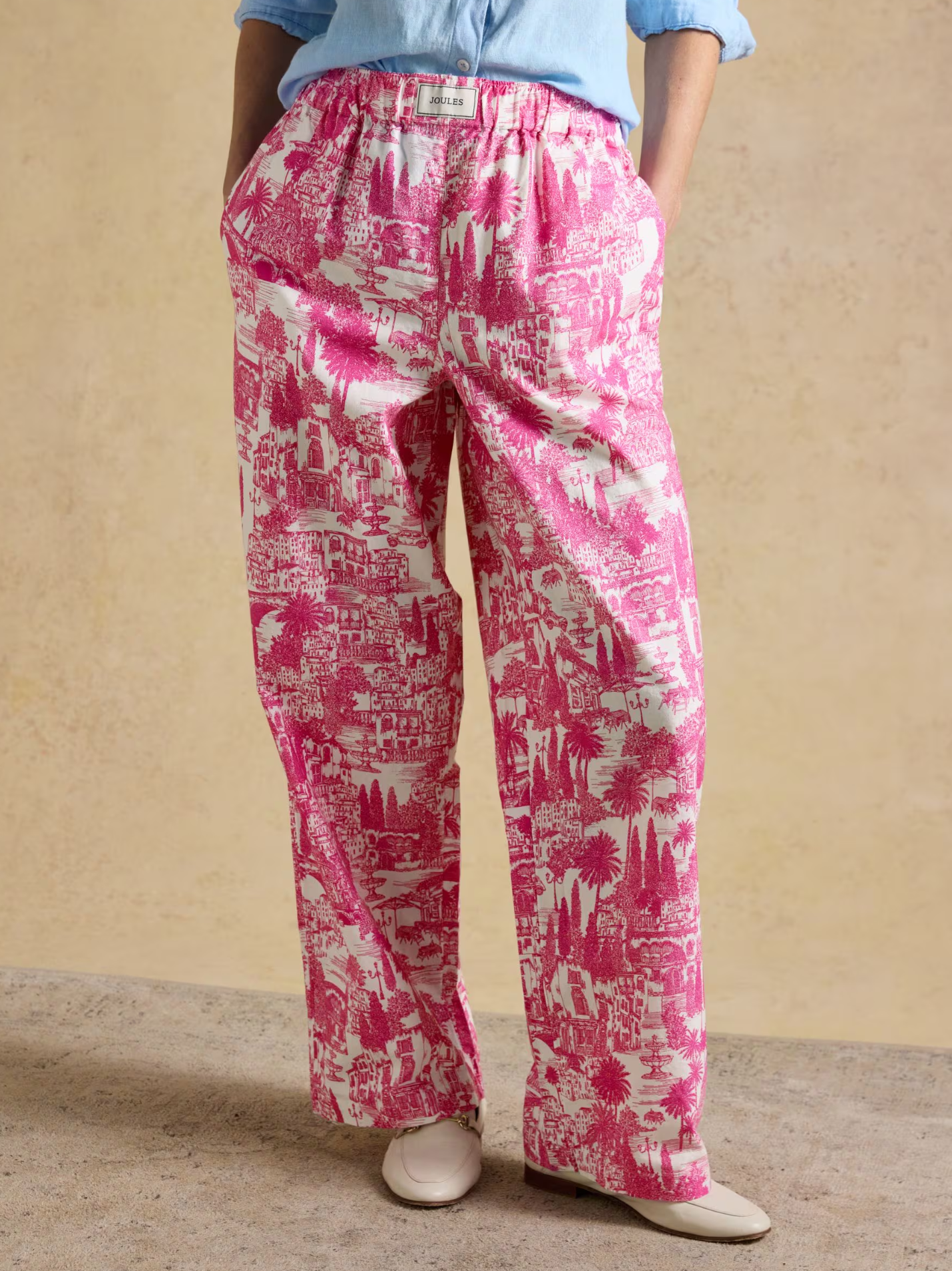 Joules Hallie Pink Toile Pull On Cotton Trousers