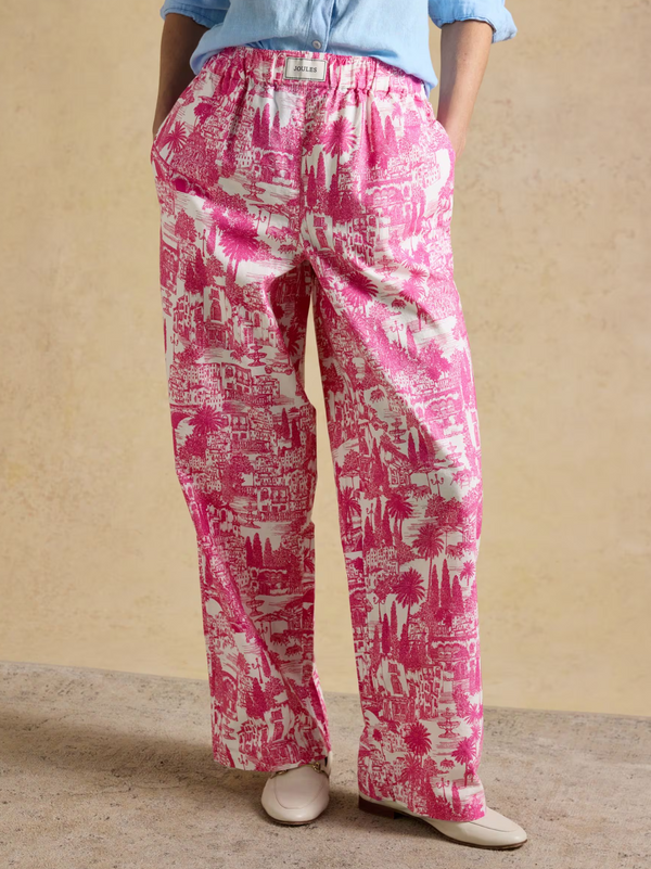 Joules Hallie Pink Toile Pull On Cotton Trousers