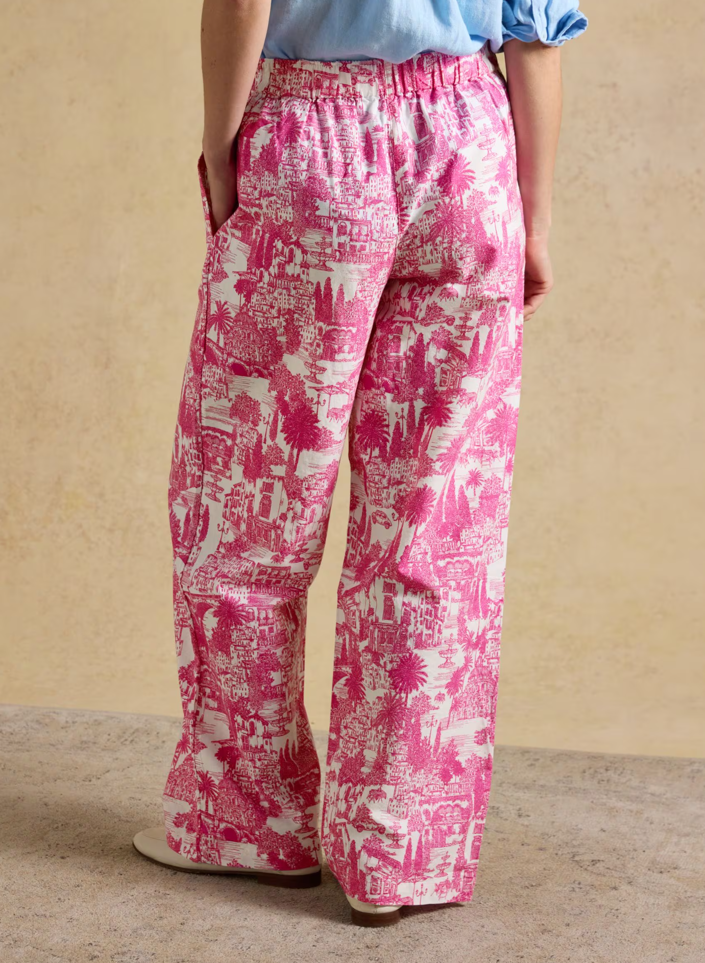 Joules Hallie Pink Toile Pull On Cotton Trousers