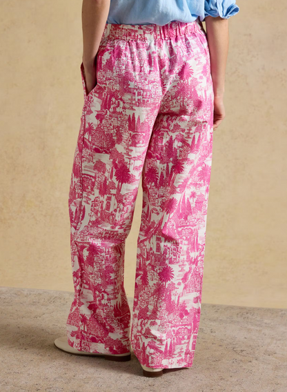Joules Hallie Pink Toile Pull On Cotton Trousers