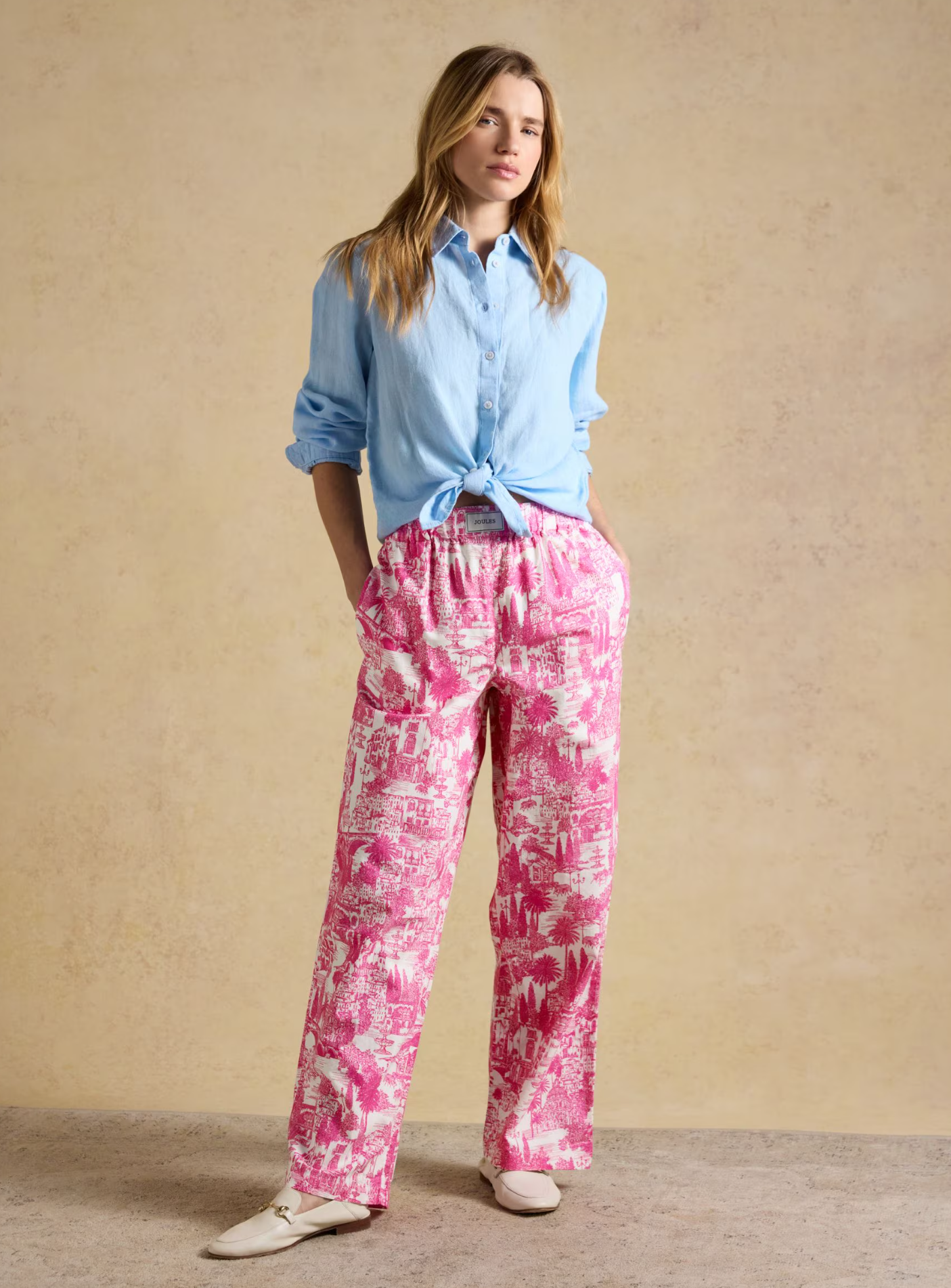 Joules Hallie Pink Toile Pull On Cotton Trousers