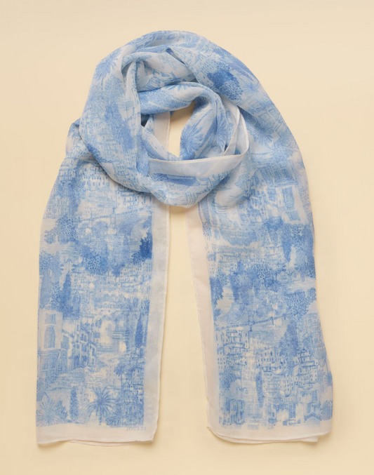 Abberton Blue Ecru Toile De Jouy Printed Scarf
