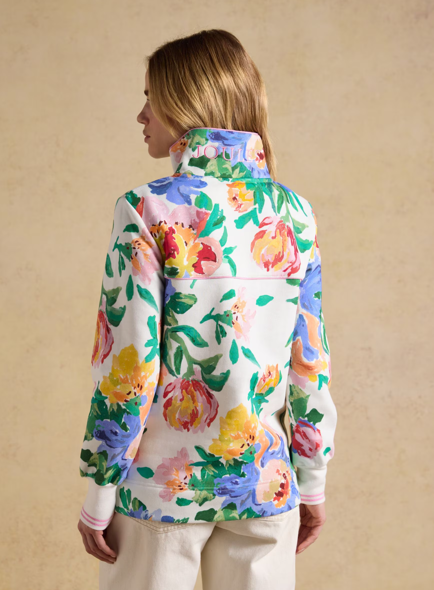 Joules Burnham Artist Floral Quarter Zip Sweatshirt  White