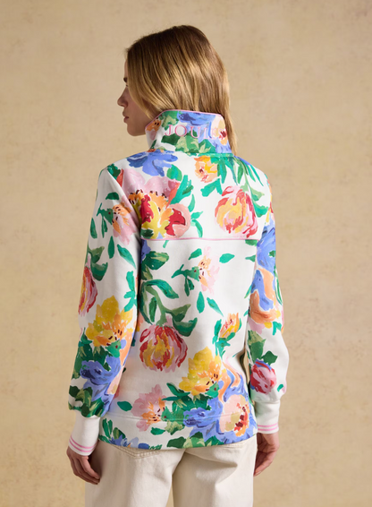 Joules Burnham Artist Floral Quarter Zip Sweatshirt  White
