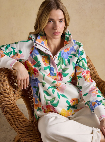 Joules Burnham Artist Floral Quarter Zip Sweatshirt  White