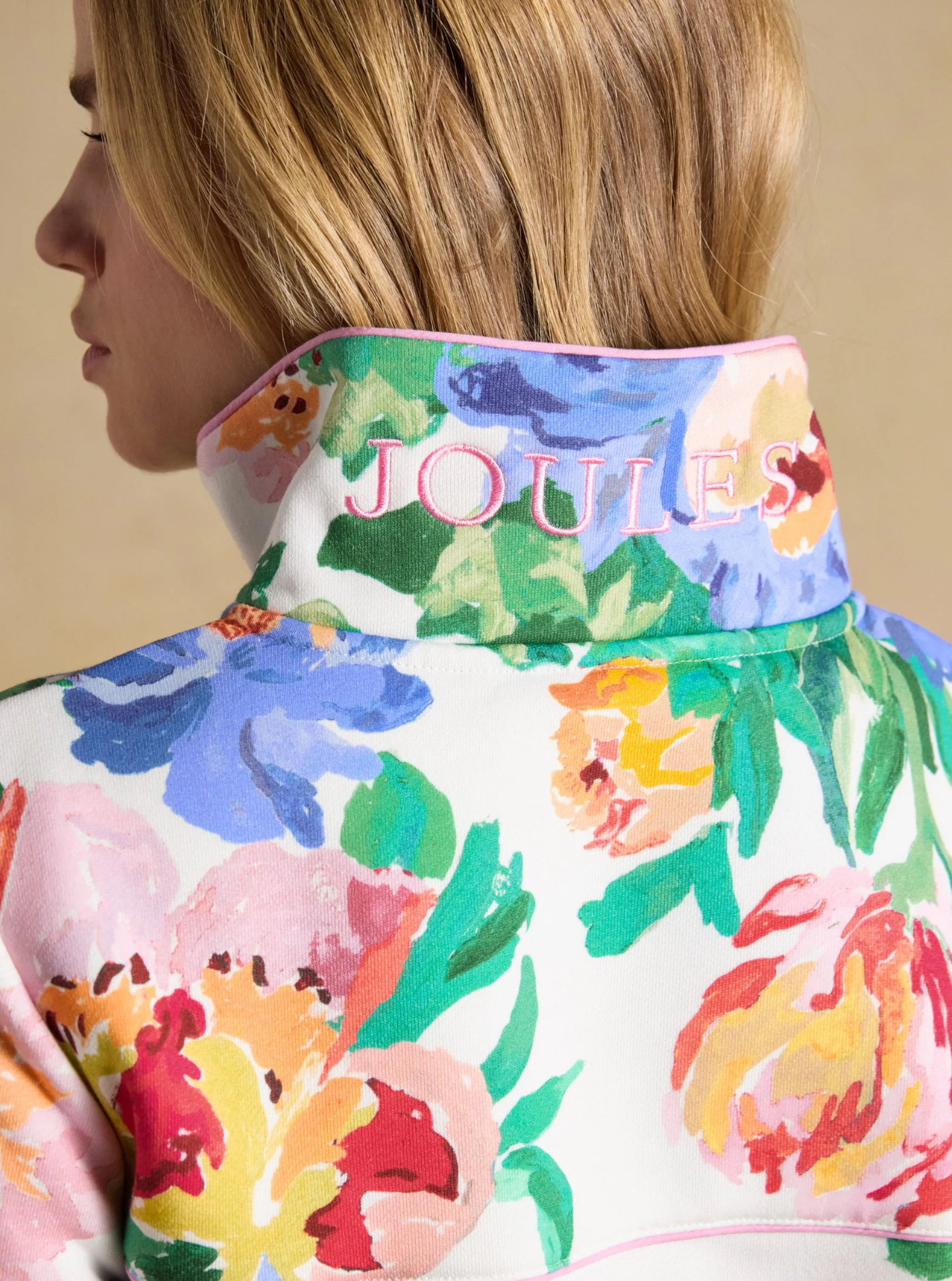Joules Burnham Artist Floral Quarter Zip Sweatshirt  White