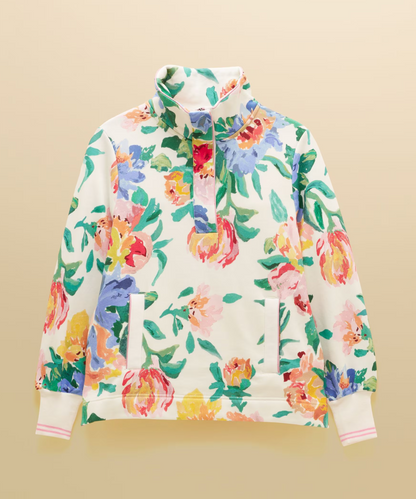 Joules Burnham Artist Floral Quarter Zip Sweatshirt  White