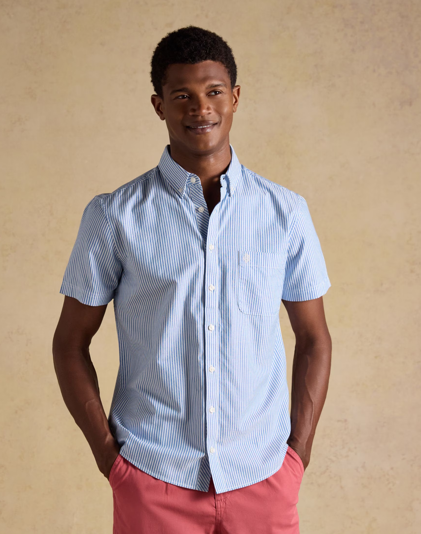 Joules Oxford Stripe Short Sleeve Shirt Blue