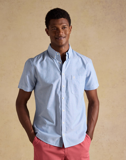 Oxford Blue Stripe Short Sleeve Cotton Shirt
