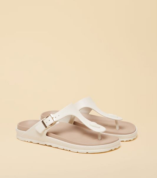 Soleil White Buckle Flip Flops