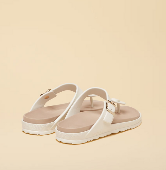 Soleil White Buckle Flip Flops