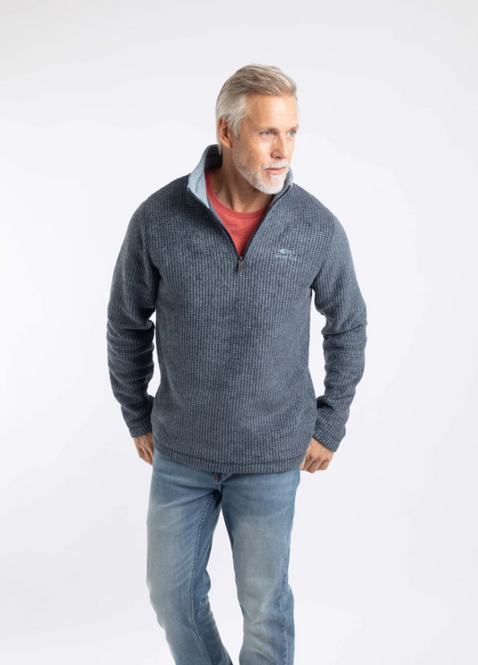 Weird Fish Newark 1/4 Zip Navy Grid Fleece