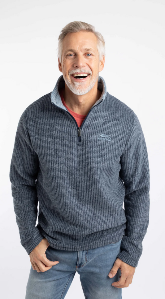 Weird Fish Newark 1/4 Zip Grid Fleece Navy