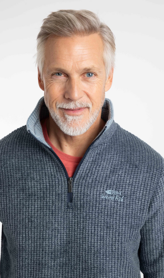 Weird Fish Newark 1/4 Zip Grid Fleece Navy