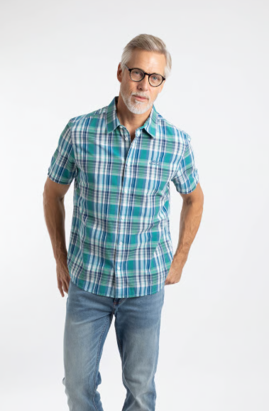 Judd Short Sleeve Faded Blue Check Shirt