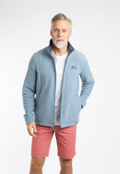 Weird Fish Shires Full Zip Grid Fleece Light Blue