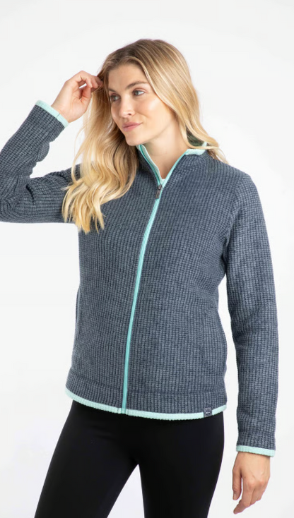 Weird Fish Ariana Full Zip Rich Grid Fleece Navy