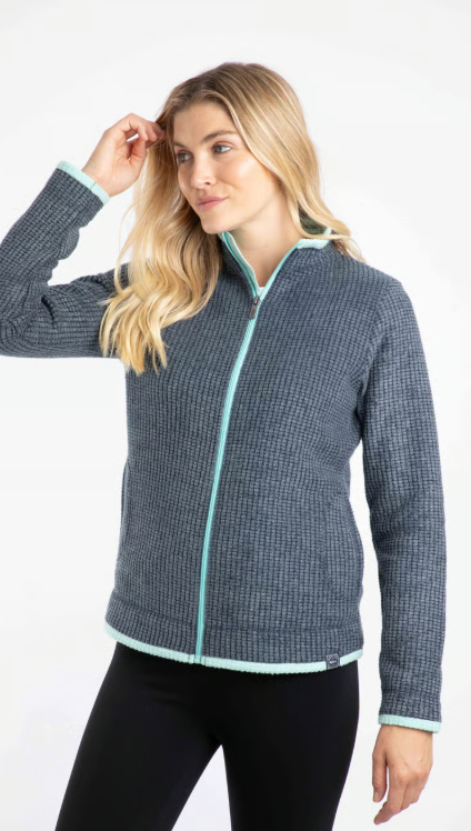 Ariana Full Zip Rich Navy Grid Fleece