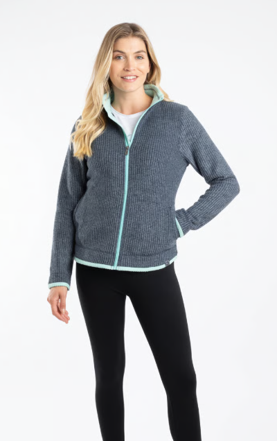 Weird Fish Ariana Full Zip Rich Grid Fleece Navy