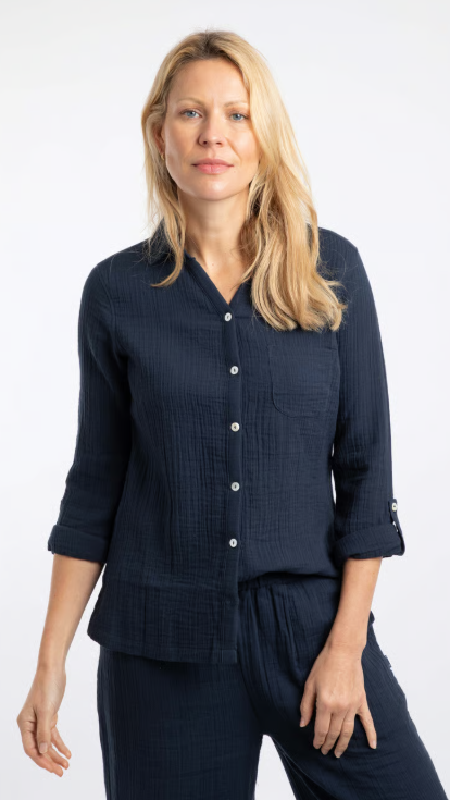 Suria Navy Double Cloth Shirt