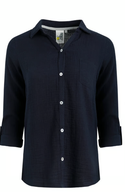 Weird Fish Suria Double Cloth Shirt Navy