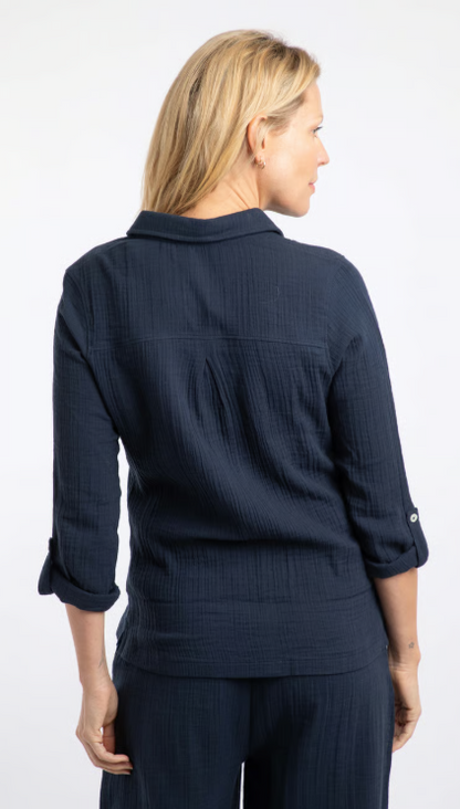 Weird Fish Suria Double Cloth Shirt Navy