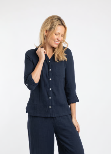 Weird Fish Suria Double Cloth Shirt Navy