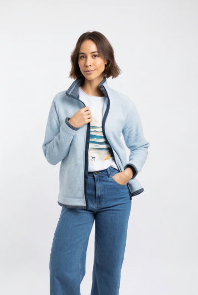 Ariana Full Zip Cool Blue Grid Fleece