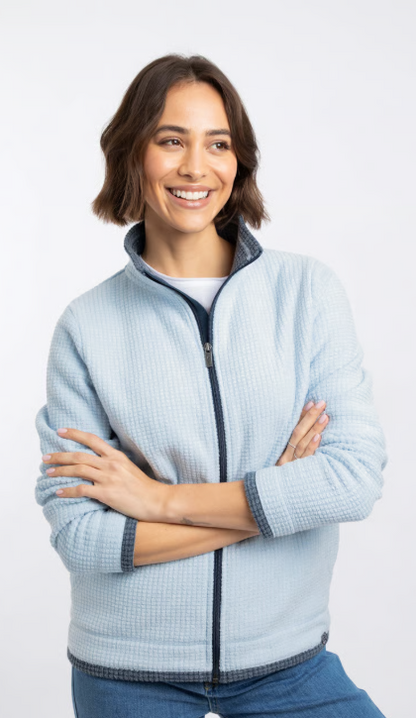 Ariana Full Zip Cool Blue Grid Fleece