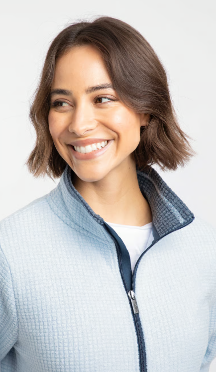 Ariana Full Zip Cool Blue Grid Fleece