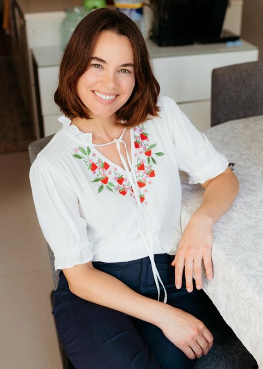 Angelique Wild Strawberry Shirred Top