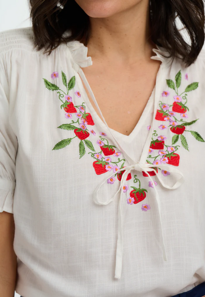 Sugarhill Brighton Angelique Wild Strawberry Shirred Top White
