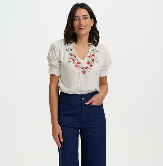 Sugarhill Brighton Angelique Wild Strawberry Shirred Top White