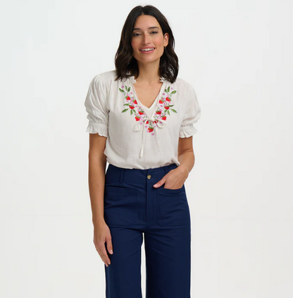 Sugarhill Brighton Angelique Wild Strawberry Shirred Top White
