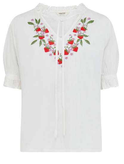 Sugarhill Brighton Angelique Wild Strawberry Shirred Top White