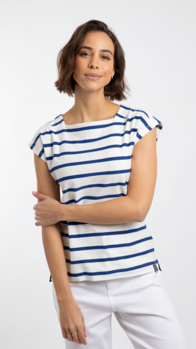 Weird Fish Bowe Striped Jersey T-Shirt Mazarine Blue